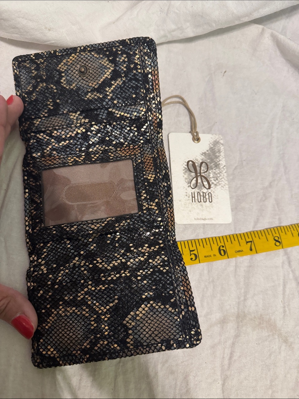 HOBO Black and Tan Snakeskin-Print Folded Wallet - Picture 2 of 4